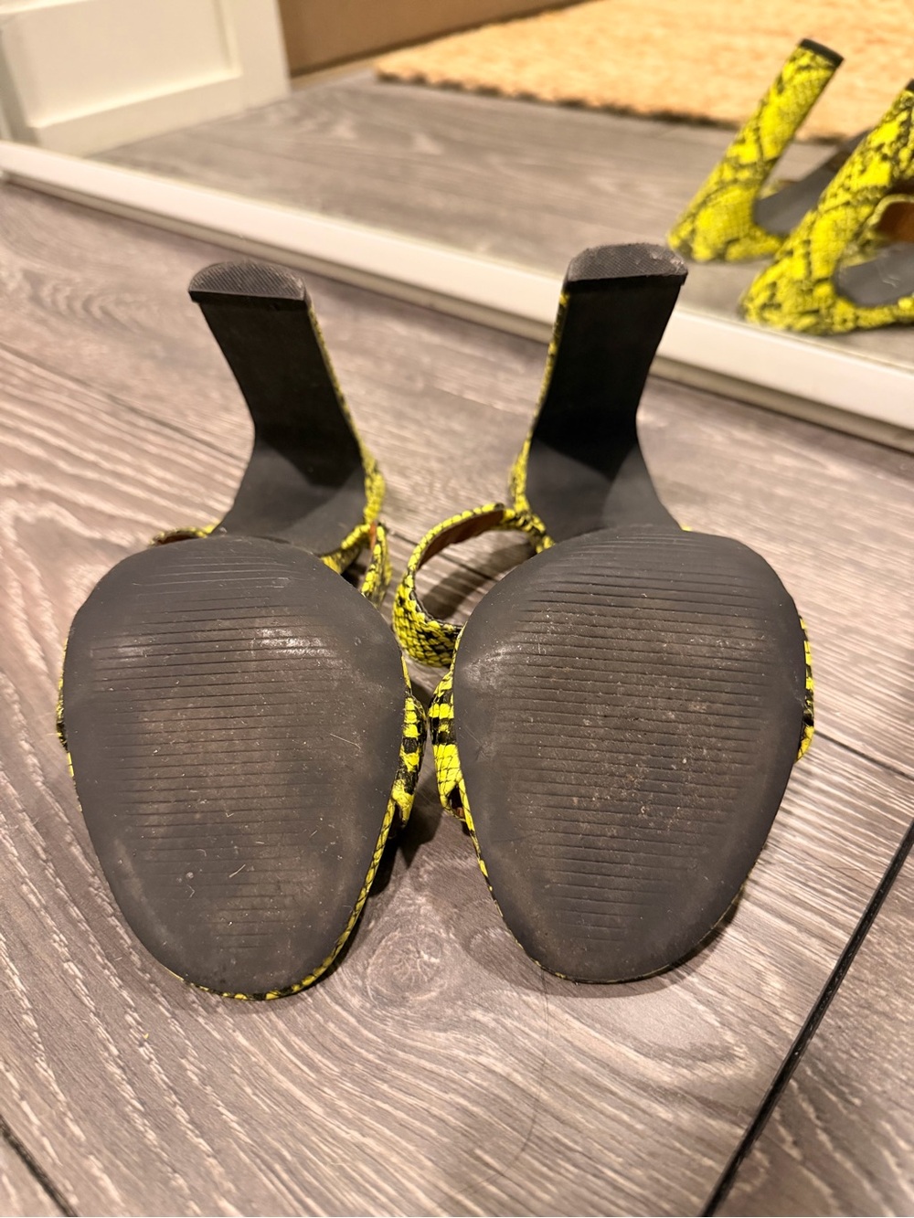 Yellow Snake-Print Strappy High Heel Sandals - Picture 4 of 4